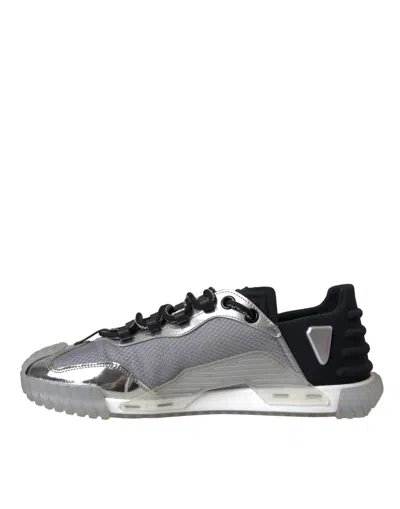 Pre-owned Dolce & Gabbana Silver Black Nylon Ns1 Low Top Sneakers Men Men's Shoes () In Black | Silver
