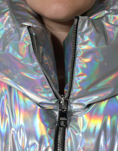 Pre-owned Dolce & Gabbana Silver Iridescent Puffer Full Zip Coat Women's Jacket ()