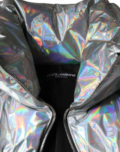 Pre-owned Dolce & Gabbana Silver Iridescent Puffer Full Zip Coat Women's Jacket ()