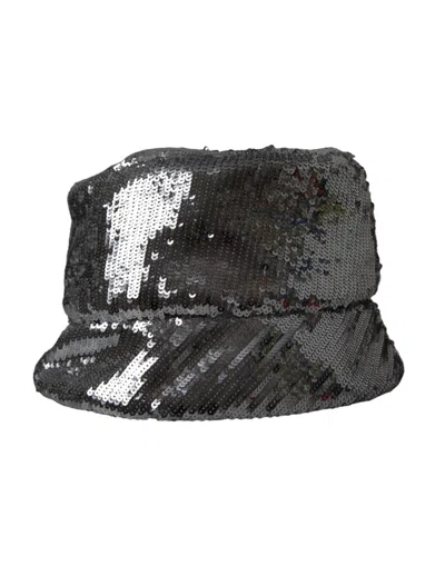 Dolce & Gabbana Silver Sequined Nylon Bucket Hat Men In Silver