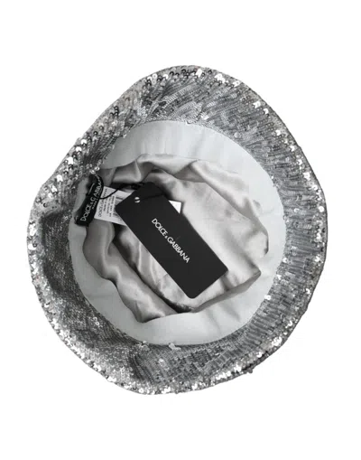 Dolce & Gabbana Silver Sequined Nylon Bucket Hat Men In Silver
