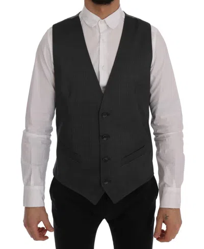 Dolce & Gabbana Gray Staff Cotton Striped Vest In Gray