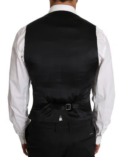 Dolce & Gabbana Black Wool Formal Dress Men Waistcoat Vest In Gray