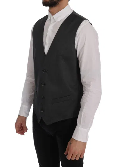 Dolce & Gabbana Gray Staff Cotton Striped Vest In Gray