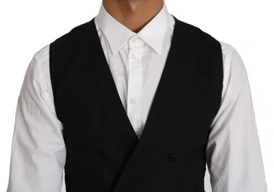 Dolce & Gabbana Black Wool Formal Dress Men Waistcoat Vest In Gray