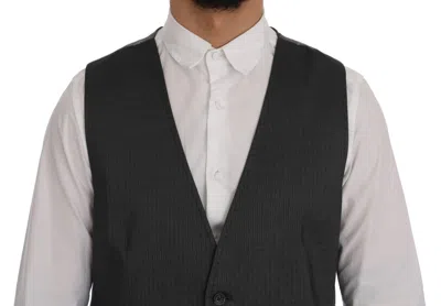 Dolce & Gabbana Gray Staff Cotton Striped Vest In Gray