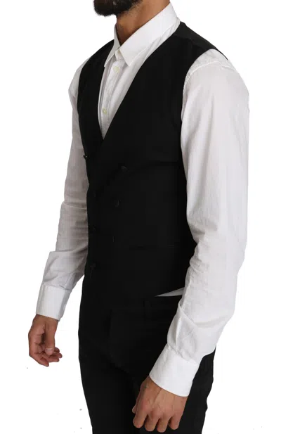 Dolce & Gabbana Black Wool Formal Dress Men Waistcoat Vest In Gray