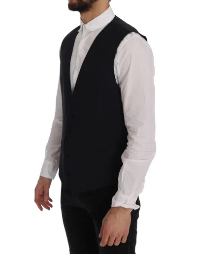 Dolce & Gabbana Black Staff Wool Striped Vest In Black
