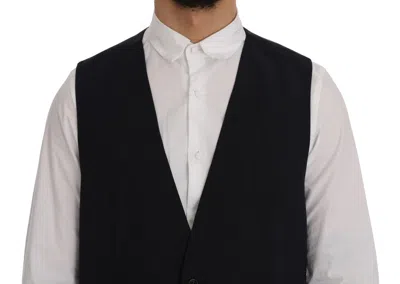 Dolce & Gabbana Black Staff Wool Striped Vest In Black