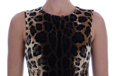 Dolce & Gabbana Brown Leopard Print Silk Sheath Dress In Brown