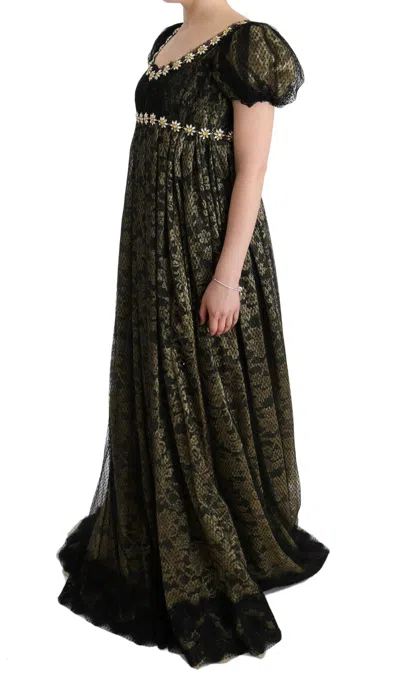 Dolce & Gabbana Black Yellow Crystal Lace Shift Dress In Black