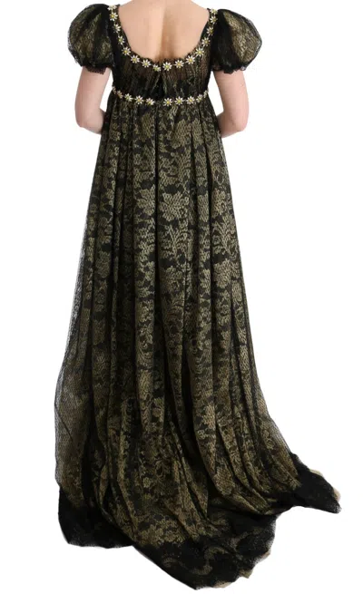 Dolce & Gabbana Black Yellow Crystal Lace Shift Dress In Black