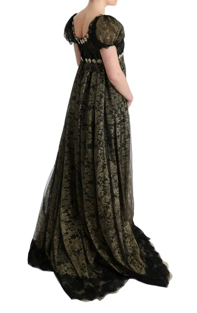 Dolce & Gabbana Black Yellow Crystal Lace Shift Dress In Black