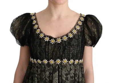 Dolce & Gabbana Black Yellow Crystal Lace Shift Dress In Black