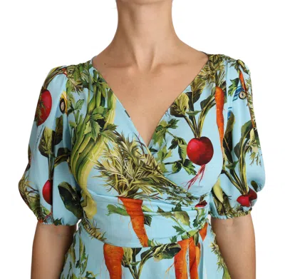 Dolce & Gabbana Multicolor Vegetable Print Silk Top Peplum Wrap Blouse In Multicolor