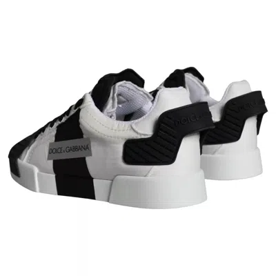 Pre-owned Dolce & Gabbana White Black Leather Low Top Women Sneaker Women's Shoes () In Black And White