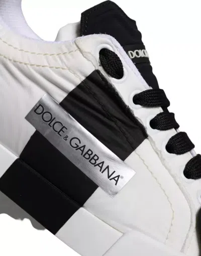Pre-owned Dolce & Gabbana White Black Leather Low Top Women Sneaker Women's Shoes () In Black And White