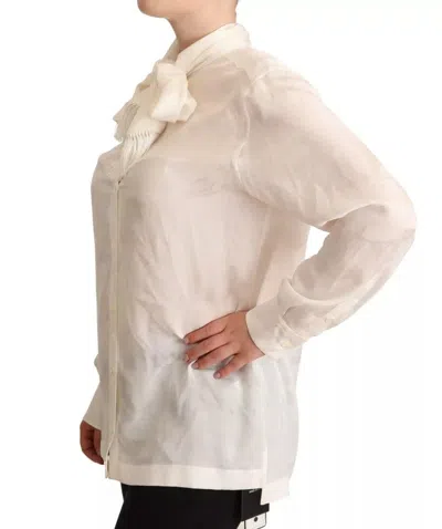Pre-owned Dolce & Gabbana White Blouse Ascot Collar Shirt Silk Button Women's Top () In Off White