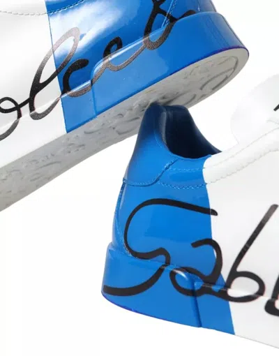 Pre-owned Dolce & Gabbana White Blue Leather Logo Low Top Sneakers Men's Shoes () In Blue And White