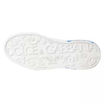 Pre-owned Dolce & Gabbana White Blue Leather Logo Low Top Sneakers Men's Shoes () In Blue And White