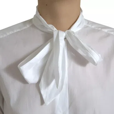 Pre-owned Dolce & Gabbana White Cotton Ascot Collar Long Sleeves Women's Top ()