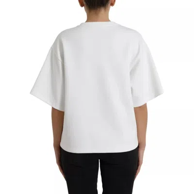 Pre-owned Dolce & Gabbana White Cotton Black Hot Crystal Top Women's T-shirt ()