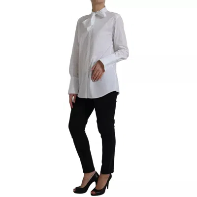 Pre-owned Dolce & Gabbana White Cotton Ascot Collar Long Sleeves Women's Top ()
