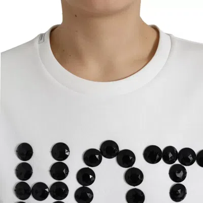 Pre-owned Dolce & Gabbana White Cotton Black Hot Crystal Top Women's T-shirt ()