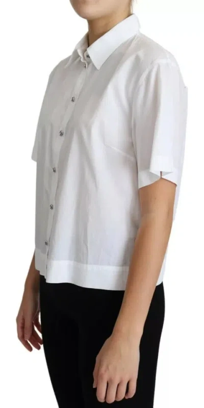 Pre-owned Dolce & Gabbana White Cotton Decorative Button Collared Women's Top ()