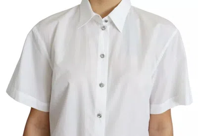 Pre-owned Dolce & Gabbana White Cotton Decorative Button Collared Women's Top ()