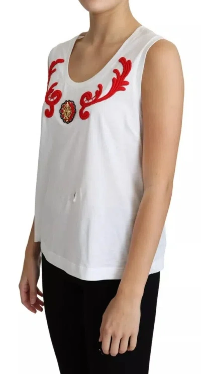 Pre-owned Dolce & Gabbana White Cotton Heart Applique Sleeveless Tank Women's Top ()