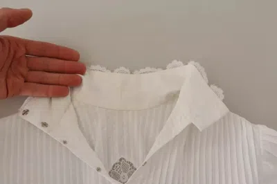 Pre-owned Dolce & Gabbana White Cotton Lace Trim Turtle Neck Blouse Women's Top ()