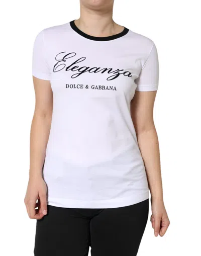 Dolce & Gabbana White Eleganza Print Cotton Short Sleeves T-shirt In White