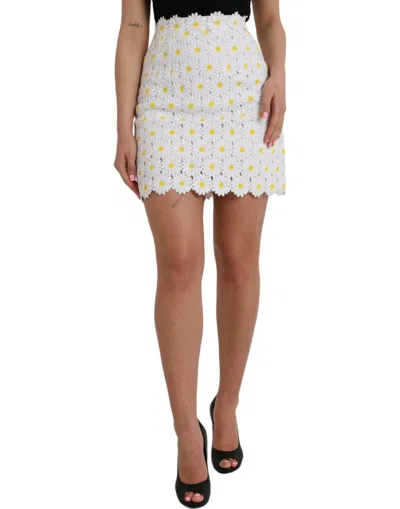 Dolce & Gabbana White Floral A-line Mini Skirt In White