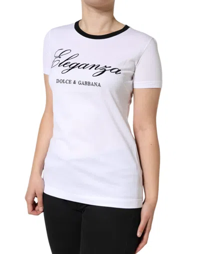Dolce & Gabbana White Eleganza Print Cotton Short Sleeves T-shirt In White