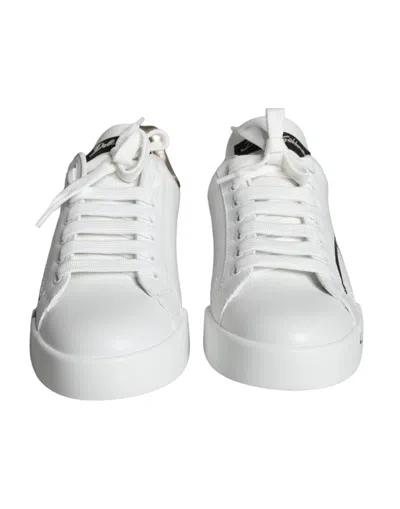 Pre-owned Dolce & Gabbana White Gold Portofino Low Top Leather Sneakers Women's Shoes () In Multicolor