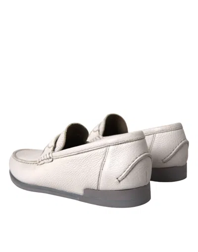 Dolce & Gabbana White Gray Leather Slip Mocassin Shoes Loafer In White