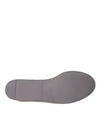 Dolce & Gabbana White Gray Leather Slip Mocassin Shoes Loafer In White