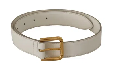 Pre-owned Dolce & Gabbana White Leather Gold Logo Engraved Metal Buckle Women's Belt ()