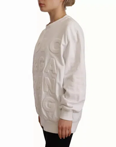 Pre-owned Dolce & Gabbana White Logo Embossed Cotton Sweatshirt Women's Sweater ()