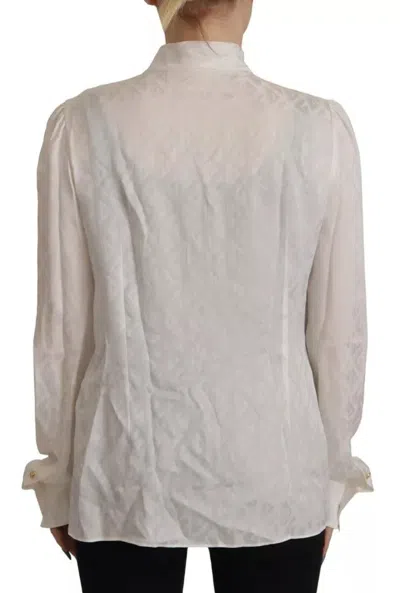 Pre-owned Dolce & Gabbana White Patterned Silk Ascot Collar Blouse Women's Top ()