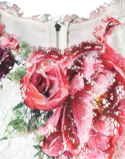 Dolce & Gabbana White Peony Lace Short Sleeves Blouse Top In White
