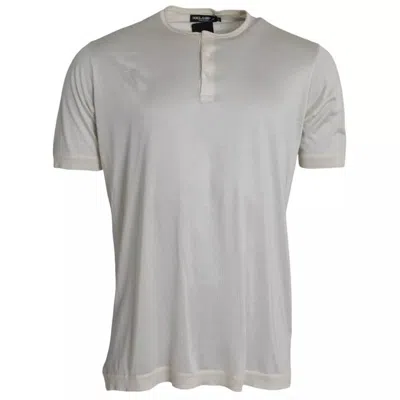 Pre-owned Dolce & Gabbana White Short Button Closure Silk Top Men's T-shirt ()