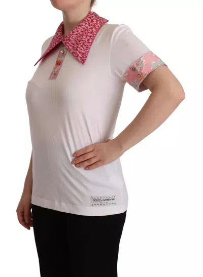 Pre-owned Dolce & Gabbana White Sartoria T-shirt Button Wide Collar Women's Top ()