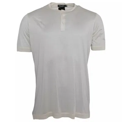 Pre-owned Dolce & Gabbana White Short Button Closure Silk Top Men's T-shirt ()