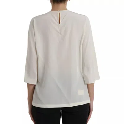 Pre-owned Dolce & Gabbana White Silk Crystal 3/4 Sleeves Blouse Women's Top () In Off White