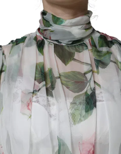 Dolce & Gabbana White Silk Floral Print Long Maxi Dress In White
