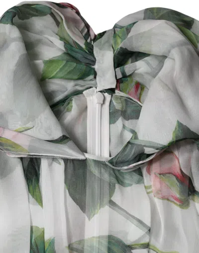 Dolce & Gabbana White Silk Floral Print Long Maxi Dress In White