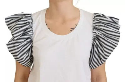 Pre-owned Dolce & Gabbana White Striped Short Sleeves Pullover Women's Top ()