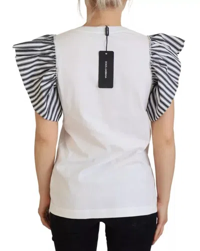 Pre-owned Dolce & Gabbana White Striped Short Sleeves Pullover Women's Top ()